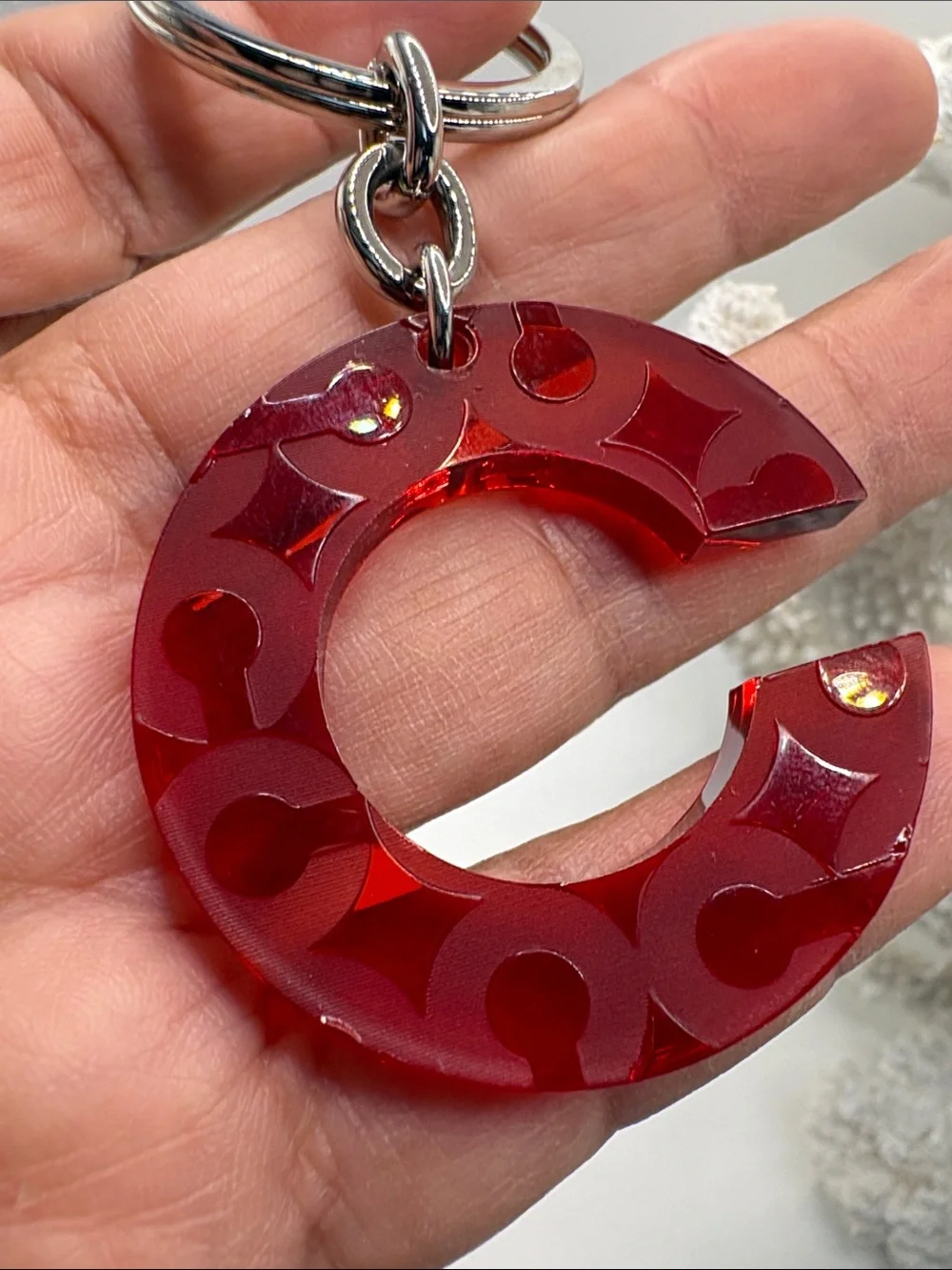 Coach Red Acrilc C-Shaped Logo Keyring Charm